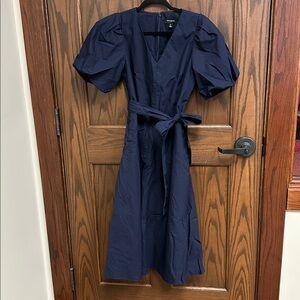 Banana Republic Factory Puff Sleeve Poplin Midi Dress